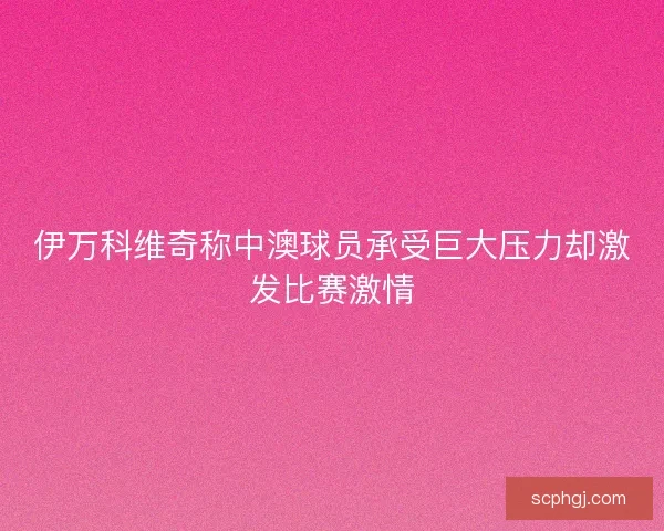 伊万科维奇称中澳球员承受巨大压力却激发比赛激情